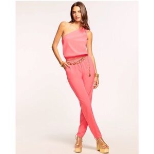 One Shoulder Peach Jumpsuit